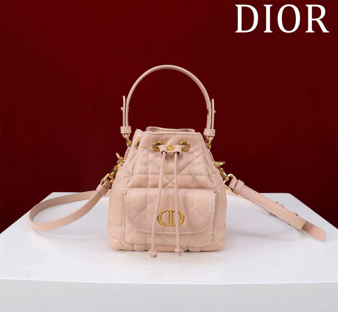Dior Mini Caro Bucket Bag Powder Pink Macrocannage Lambskin M3369