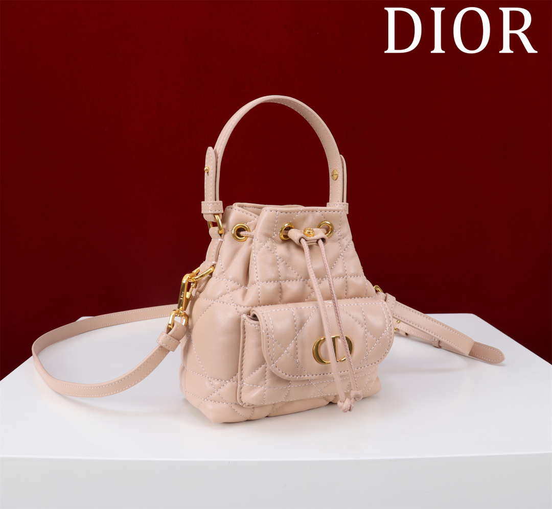 Dior Mini Caro Bucket Bag Powder Pink Macrocannage Lambskin M3369