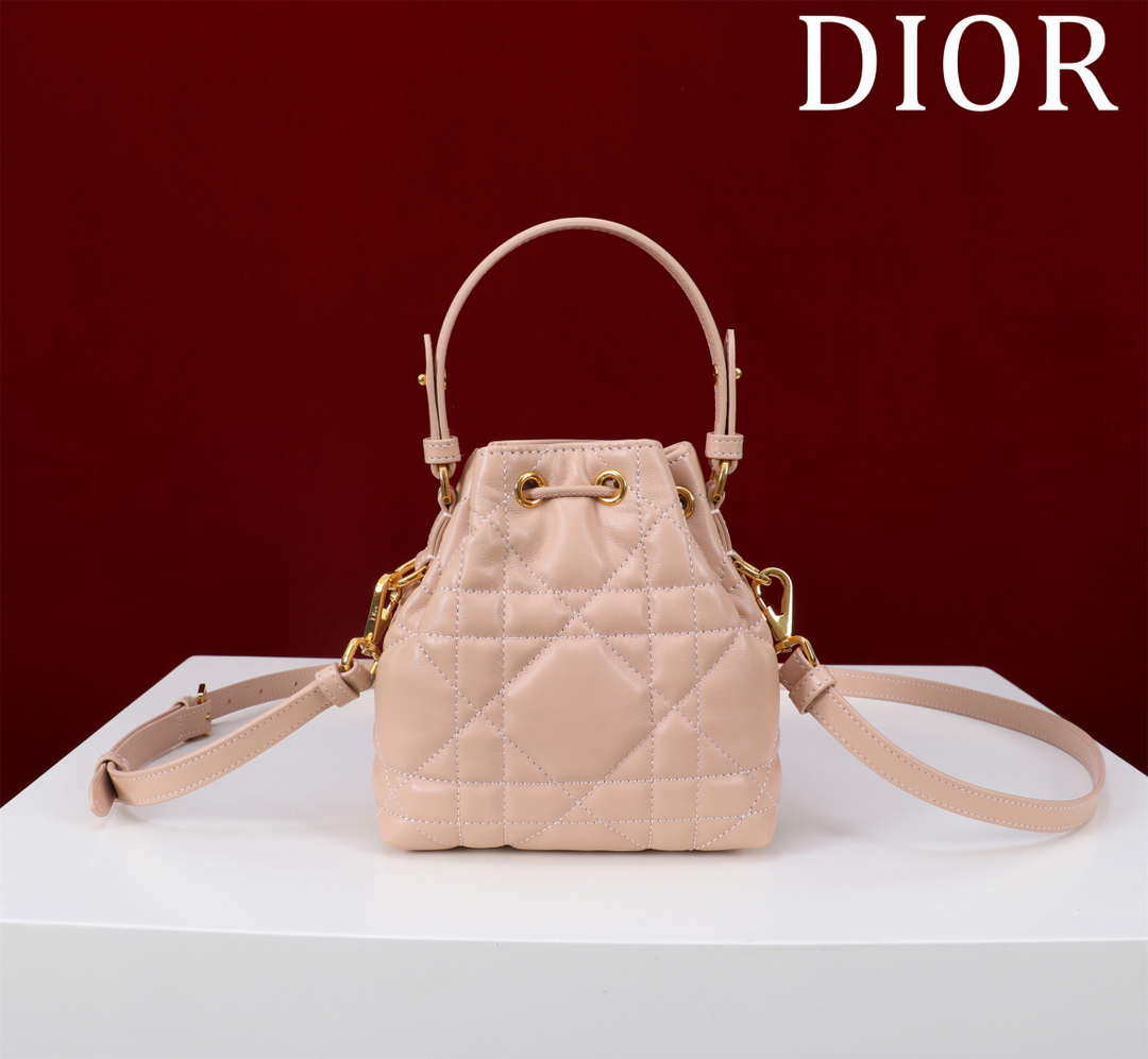 Dior Mini Caro Bucket Bag Powder Pink Macrocannage Lambskin M3369