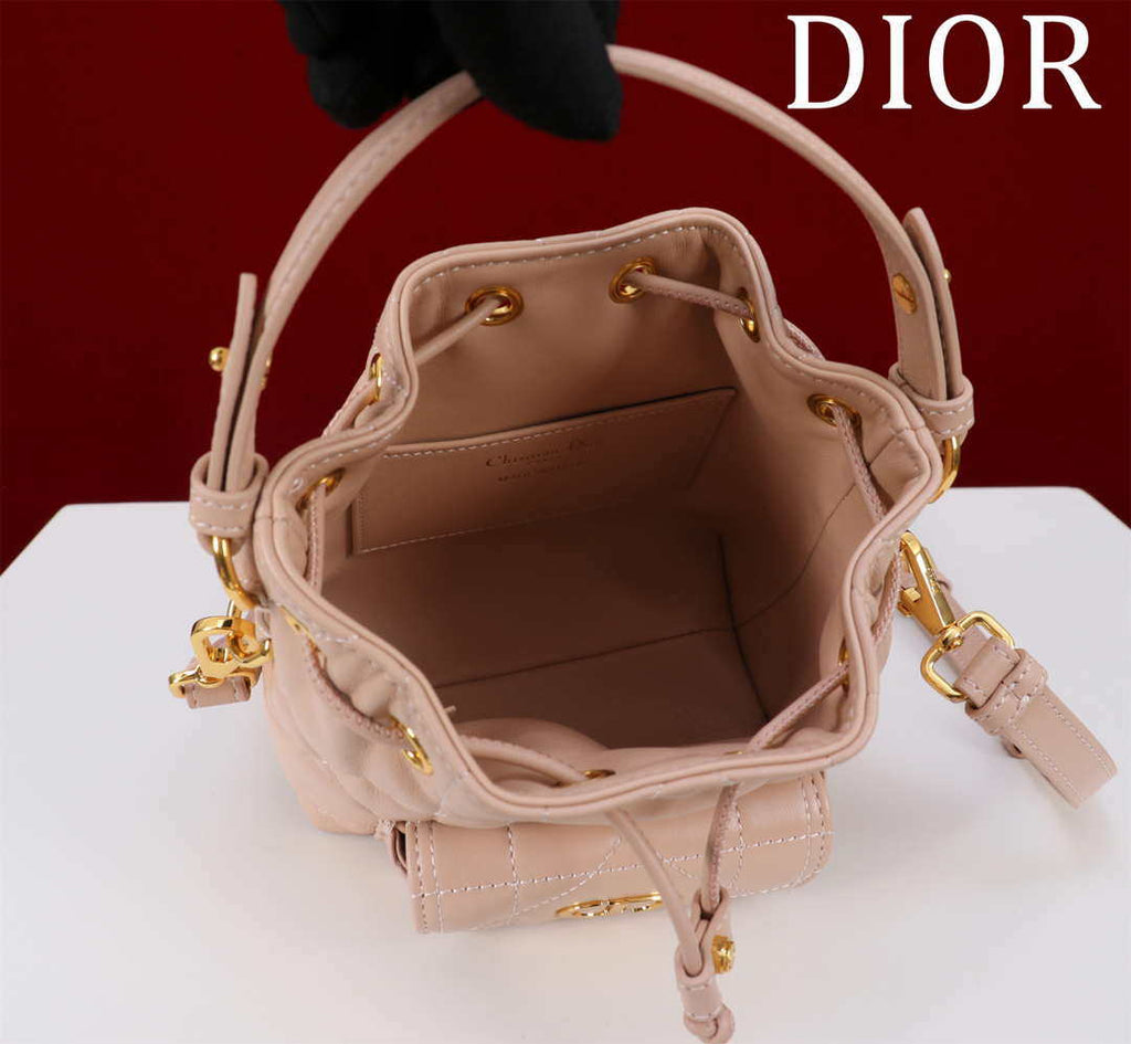Dior Mini Caro Bucket Bag Powder Pink Macrocannage Lambskin M3369
