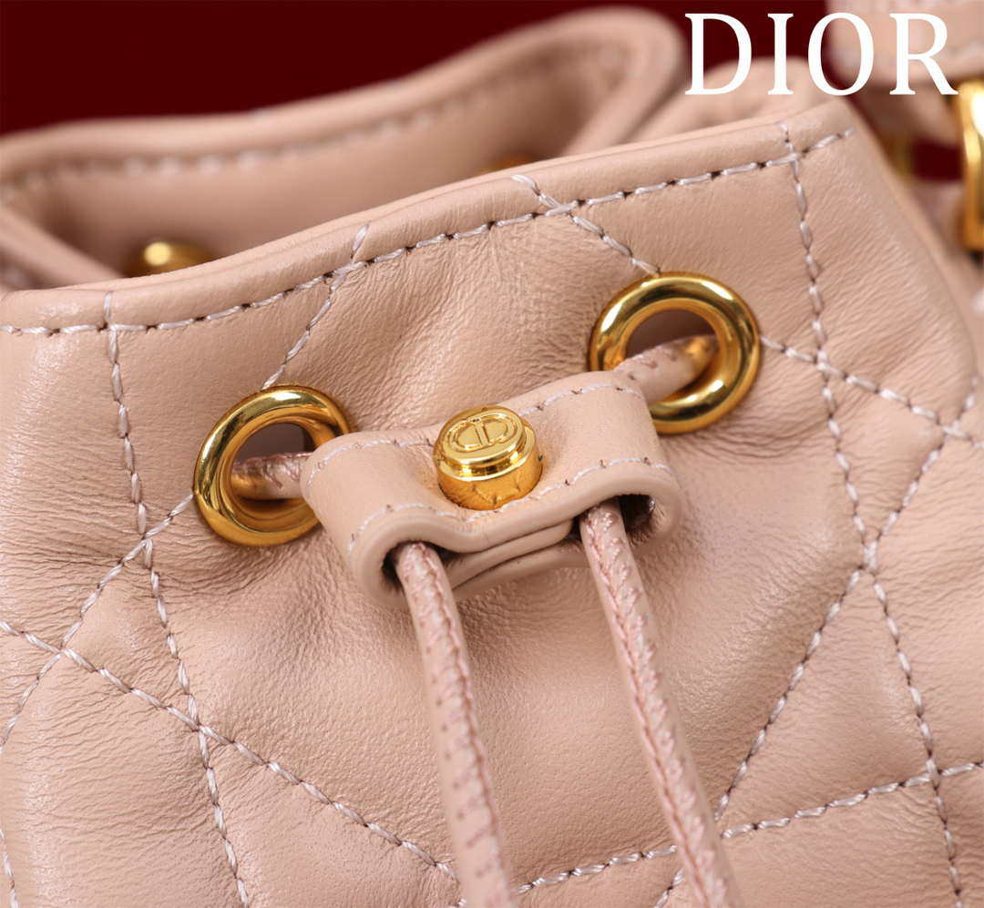 Dior Mini Caro Bucket Bag Powder Pink Macrocannage Lambskin M3369