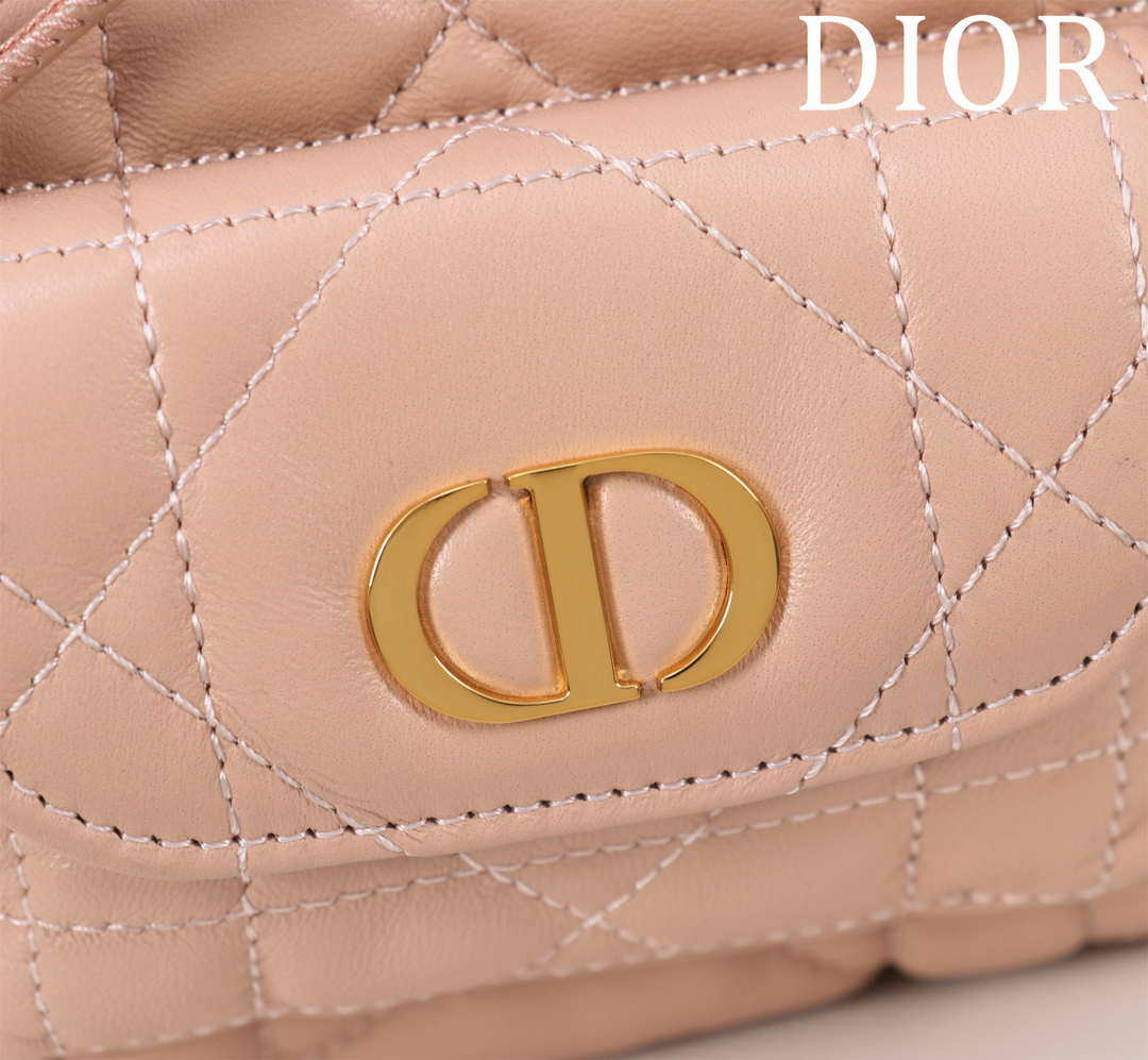 Dior Mini Caro Bucket Bag Powder Pink Macrocannage Lambskin M3369