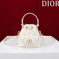 Dior Mini Caro Bucket Bag Powder White Macrocannage Lambskin M3369