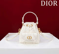 Dior Mini Caro Bucket Bag Powder White Macrocannage Lambskin M3369