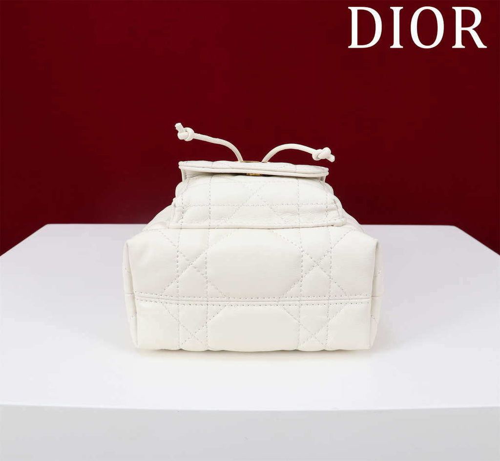 Dior Mini Caro Bucket Bag Powder White Macrocannage Lambskin M3369