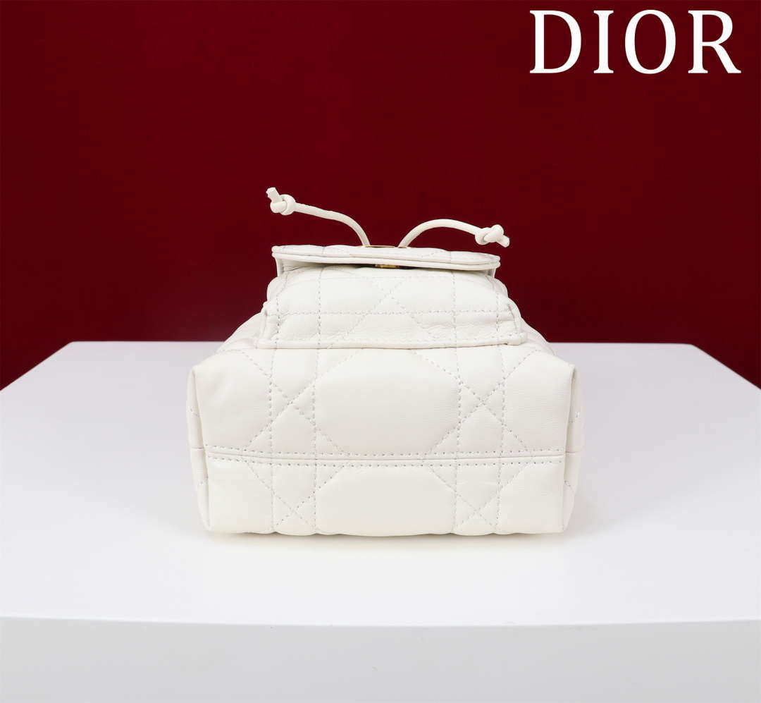 Dior Mini Caro Bucket Bag Powder White Macrocannage Lambskin M3369