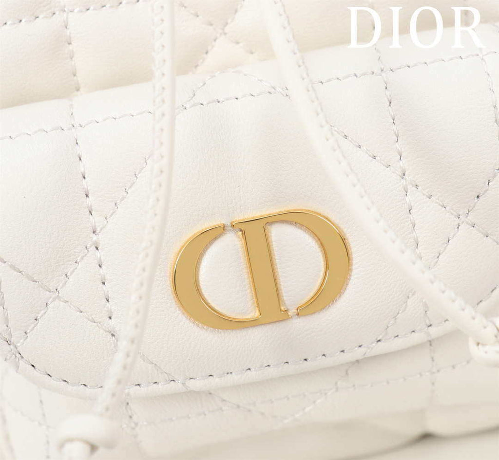 Dior Mini Caro Bucket Bag Powder White Macrocannage Lambskin M3369