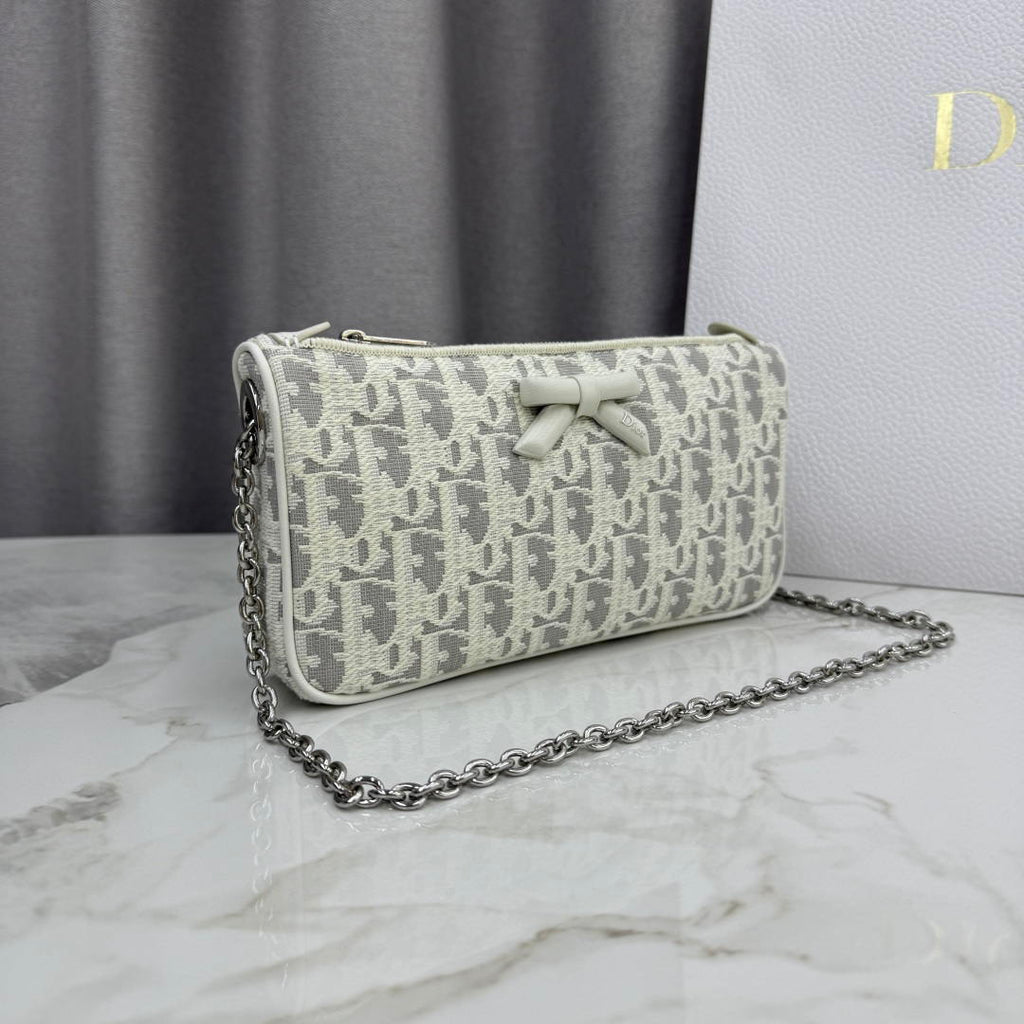 Dior Promenade Pouch with Chain White Dior Oblique Jacquard S2504OUQY_M928