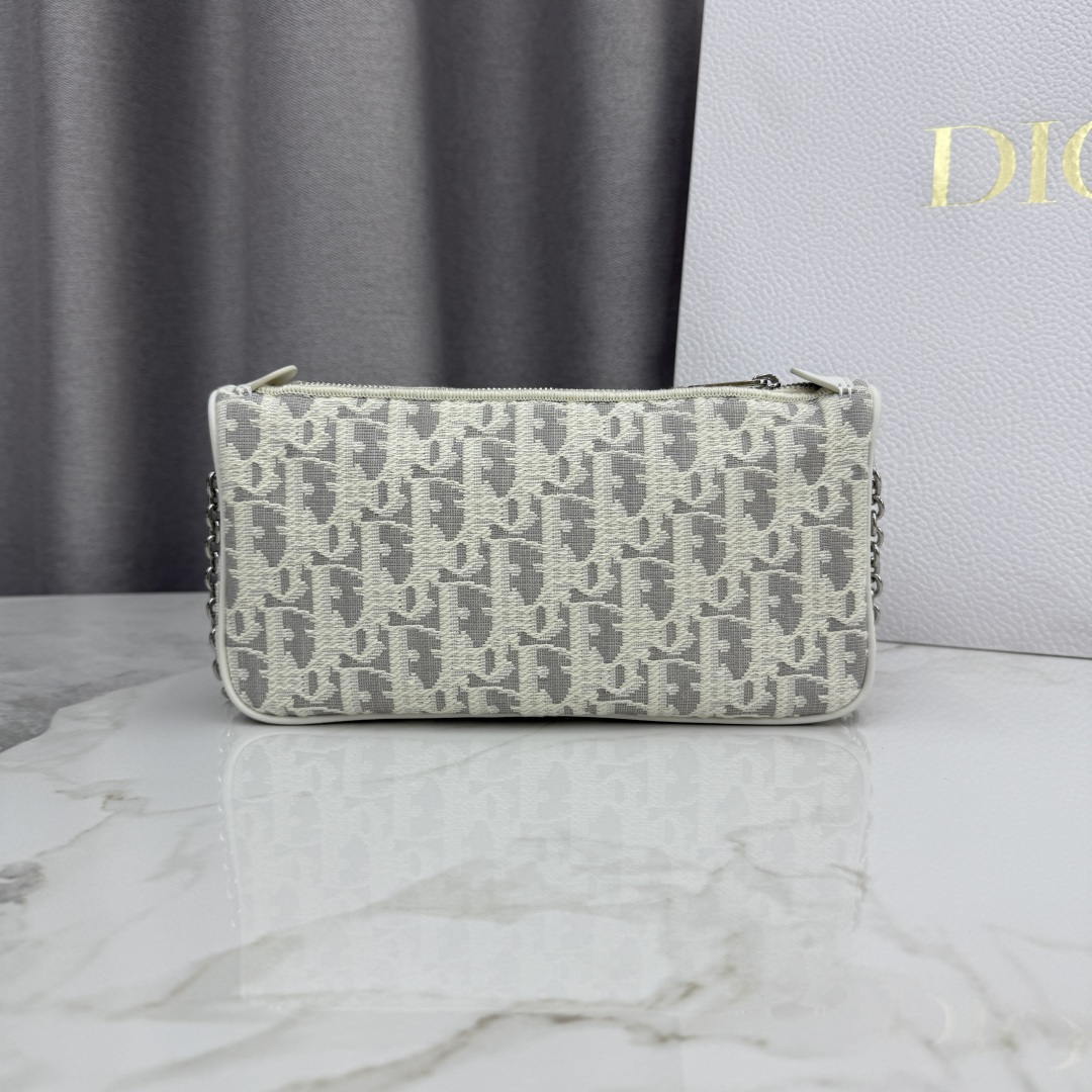 Dior Promenade Pouch with Chain White Dior Oblique Jacquard S2504OUQY_M928