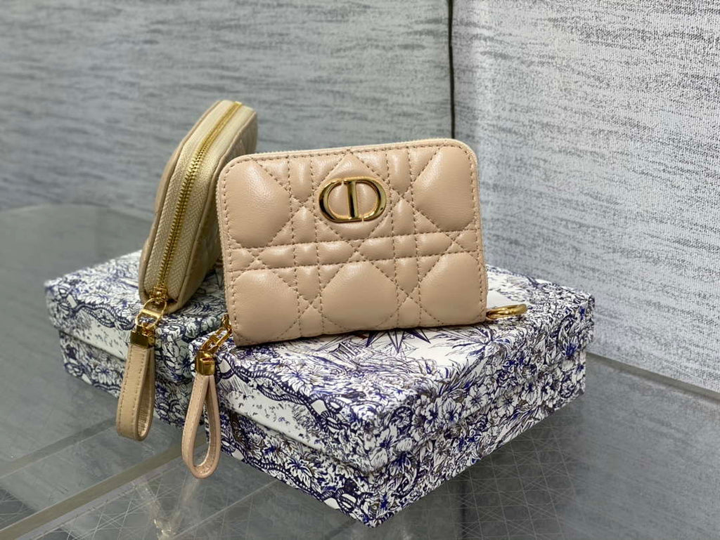 Dior S0011 Lady Dior Zipper Card Holder Medium £Ápricot Cannage Lambskin