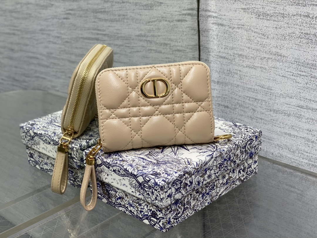 Dior S0011 Lady Dior Zipper Card Holder Medium £Ápricot Cannage Lambskin