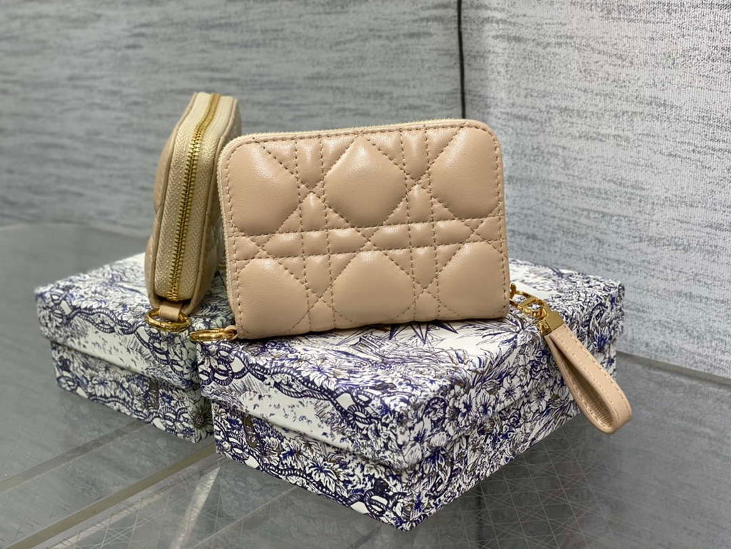 Dior S0011 Lady Dior Zipper Card Holder Medium £Ápricot Cannage Lambskin