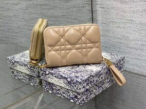 Dior S0011 Lady Dior Zipper Card Holder Medium £Ápricot Cannage Lambskin - Default Title - View 2