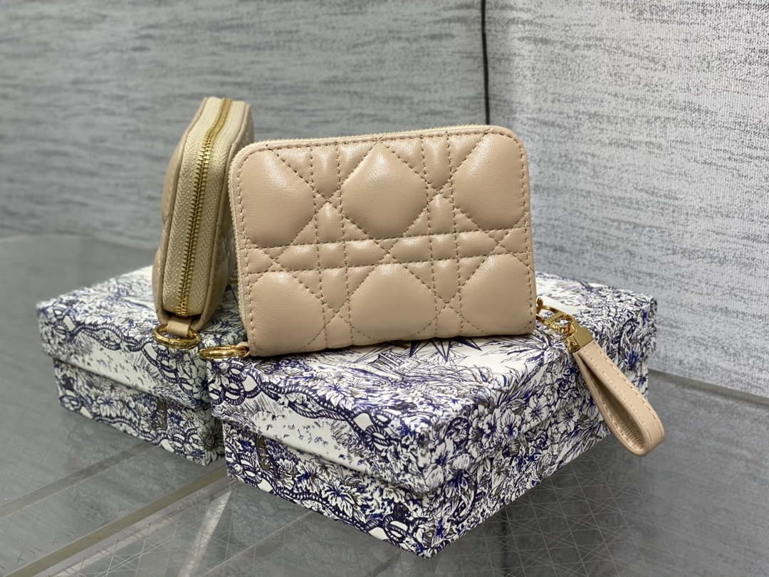 Dior S0011 Lady Dior Zipper Card Holder Medium £Ápricot Cannage Lambskin