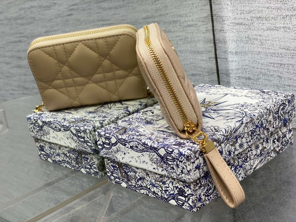 Dior S0011 Lady Dior Zipper Card Holder Medium £Ápricot Cannage Lambskin