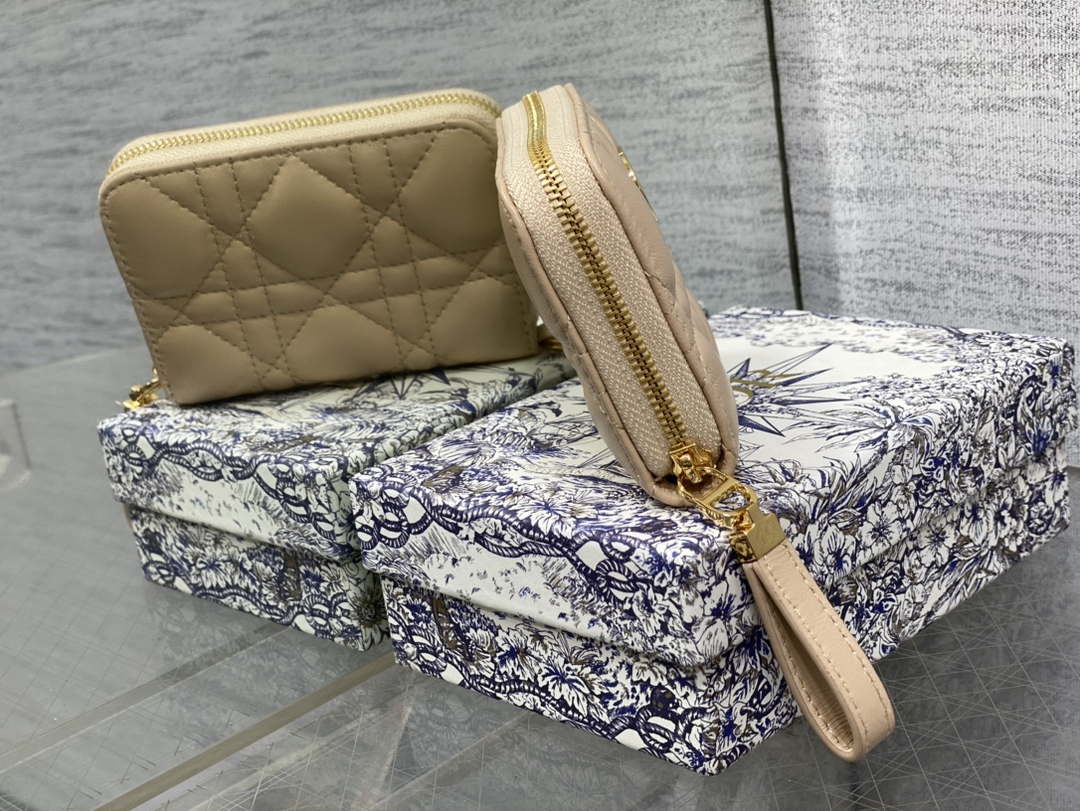 Dior S0011 Lady Dior Zipper Card Holder Medium £Ápricot Cannage Lambskin