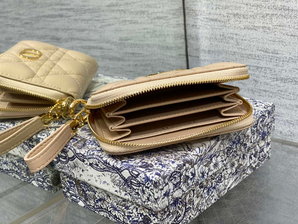 Dior S0011 Lady Dior Zipper Card Holder Medium £Ápricot Cannage Lambskin