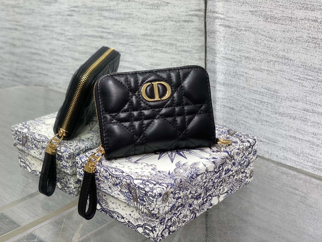 Dior S0011 Lady Dior Zipper Card Holder Medium Black Cannage Lambskin - Default Title - View 1