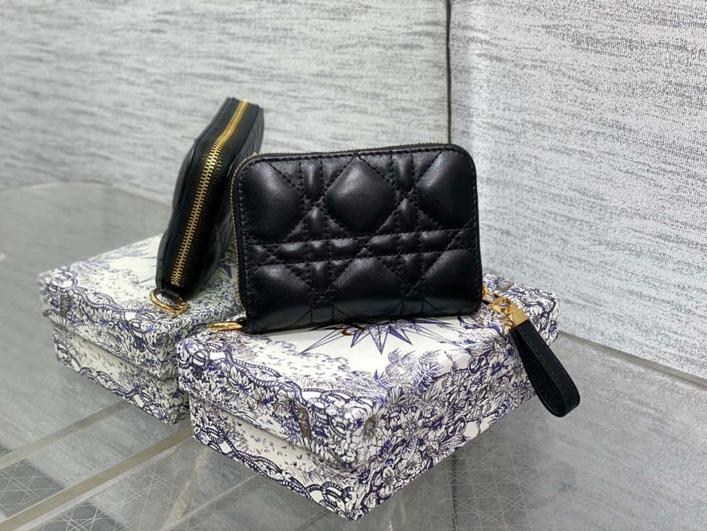 Dior S0011 Lady Dior Zipper Card Holder Medium Black Cannage Lambskin