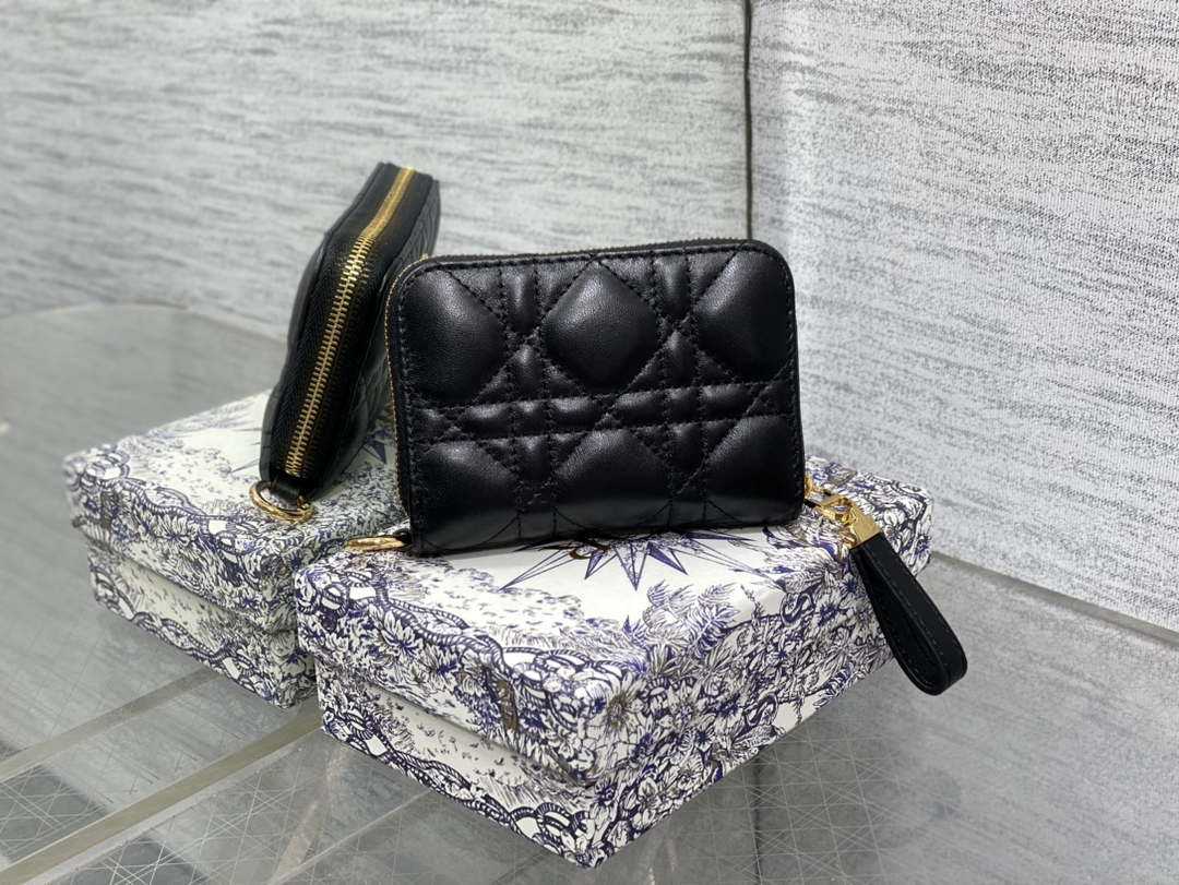 Dior S0011 Lady Dior Zipper Card Holder Medium Black Cannage Lambskin - Default Title - View 2