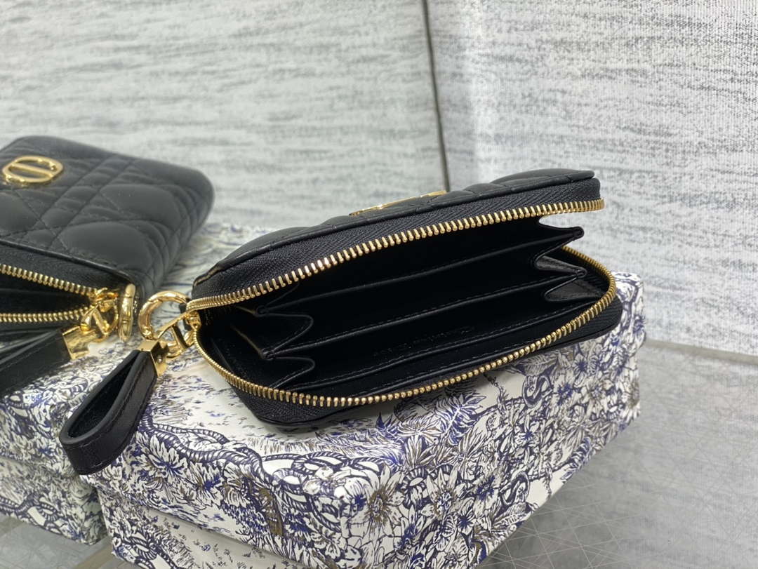 Dior S0011 Lady Dior Zipper Card Holder Medium Black Cannage Lambskin - Default Title - View 4