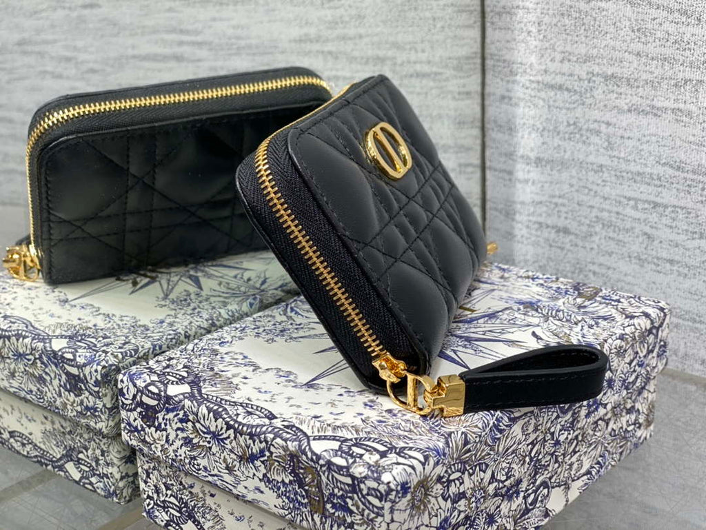 Dior S0011 Lady Dior Zipper Card Holder Medium Black Cannage Lambskin