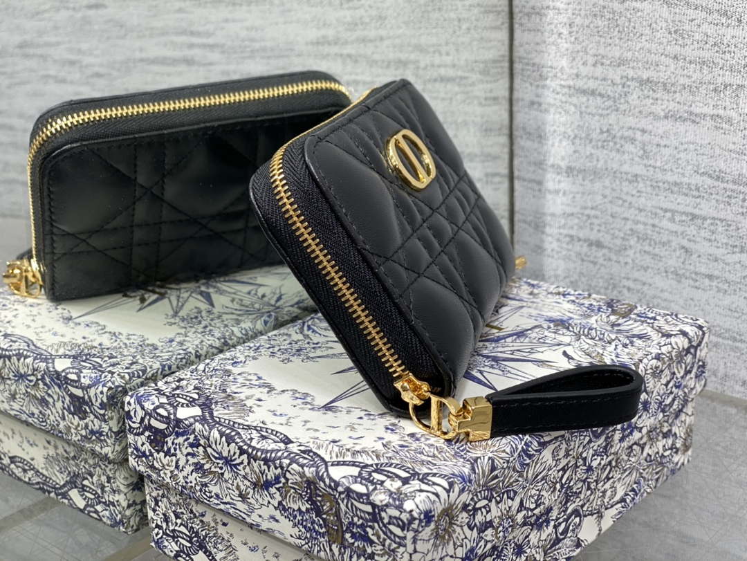 Dior S0011 Lady Dior Zipper Card Holder Medium Black Cannage Lambskin