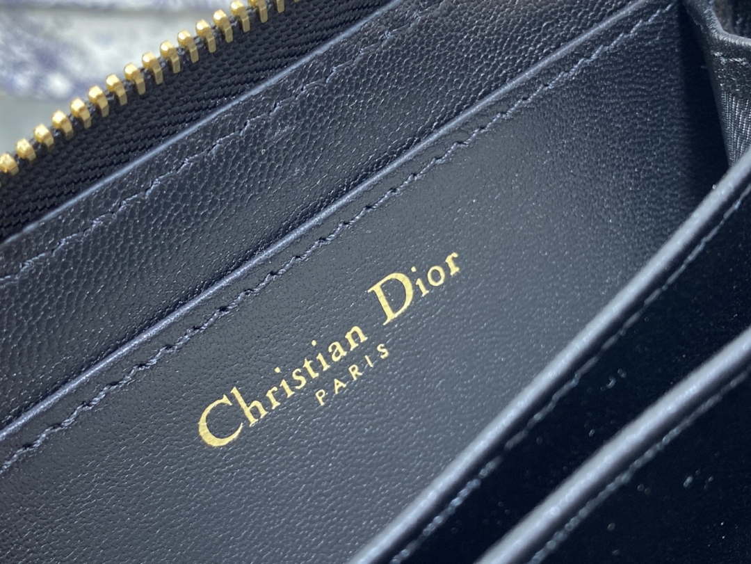 Dior S0011 Lady Dior Zipper Card Holder Medium Black Cannage Lambskin