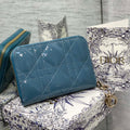 Dior S0011 Lady Dior Zipper Card Holder Medium Blue patent leather Lambskin - Default Title - View 1