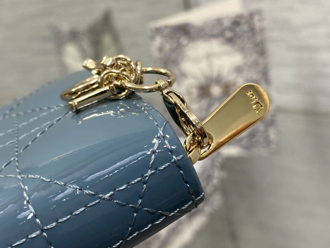 Dior S0011 Lady Dior Zipper Card Holder Medium Blue patent leather Lambskin - Default Title - View 4