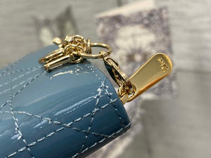 Dior S0011 Lady Dior Zipper Card Holder Medium Blue patent leather Lambskin - Default Title - View 4