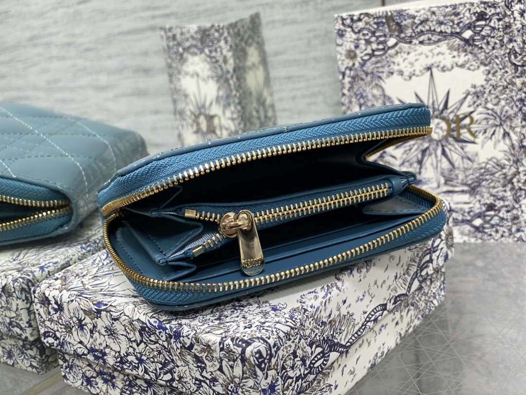Dior S0011 Lady Dior Zipper Card Holder Medium Blue patent leather Lambskin - Default Title - View 5
