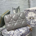 Dior S0011 Lady Dior Zipper Card Holder Medium Gray Cannage Lambskin - Default Title - View 1