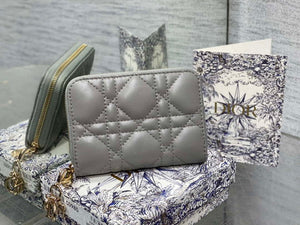Dior S0011 Lady Dior Zipper Card Holder Medium Gray Cannage Lambskin - Default Title - View 2