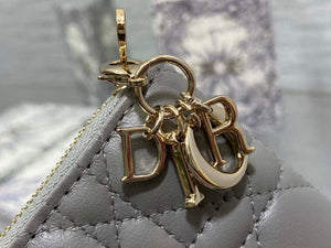 Dior S0011 Lady Dior Zipper Card Holder Medium Gray Cannage Lambskin - Default Title - View 4