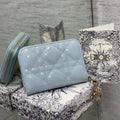 Dior S0011 Lady Dior Zipper Card Holder Medium Light Blue patent leather Lambskin - Default Title - View 1
