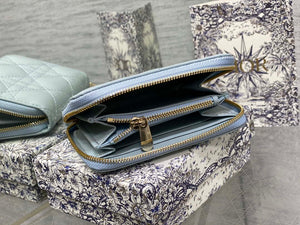 Dior S0011 Lady Dior Zipper Card Holder Medium Light Blue patent leather Lambskin - Default Title - View 5