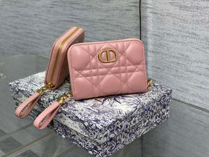 Dior S0011 Lady Dior Zipper Card Holder Medium Light Pink Cannage Lambskin - Default Title - View 1