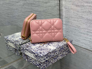 Dior S0011 Lady Dior Zipper Card Holder Medium Light Pink Cannage Lambskin - Default Title - View 2
