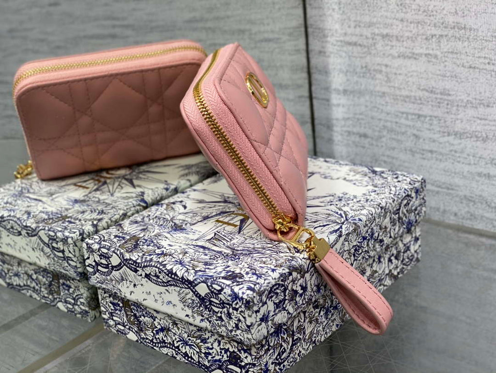 Dior S0011 Lady Dior Zipper Card Holder Medium Light Pink Cannage Lambskin
