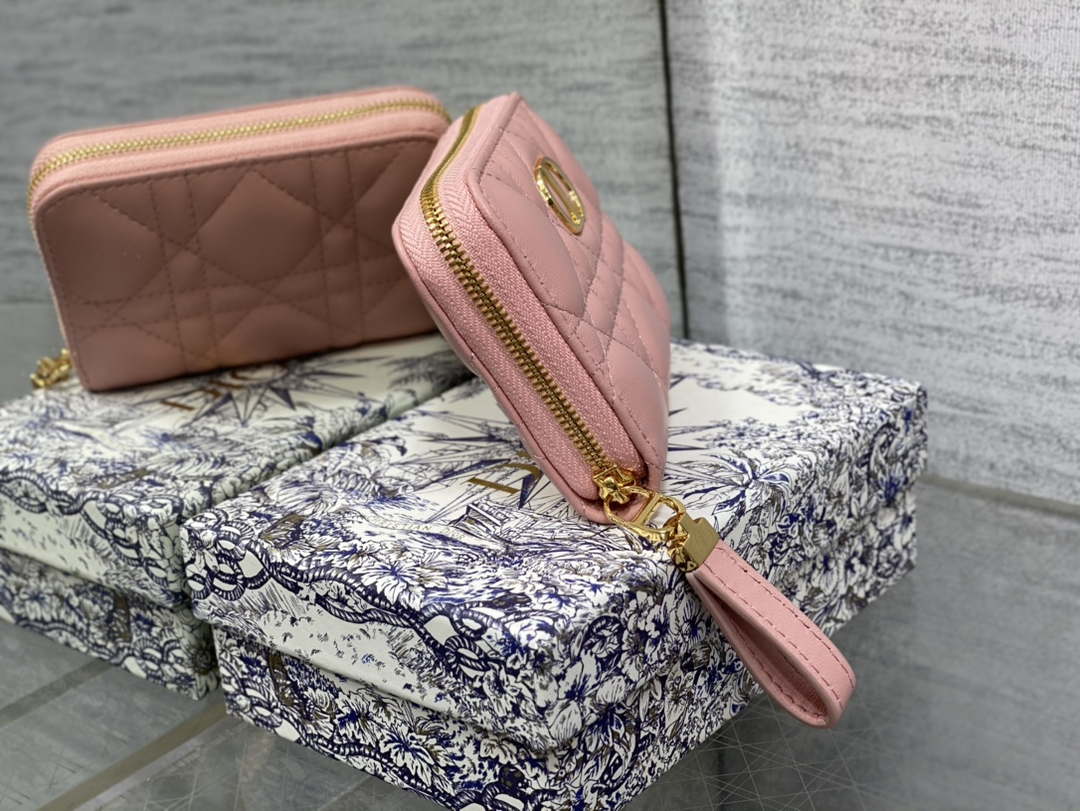 Dior S0011 Lady Dior Zipper Card Holder Medium Light Pink Cannage Lambskin - Default Title - View 3