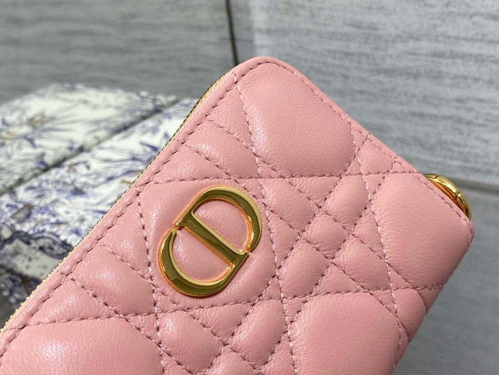 Dior S0011 Lady Dior Zipper Card Holder Medium Light Pink Cannage Lambskin
