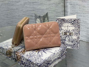 Dior S0011 Lady Dior Zipper Card Holder Medium Light Pink patent leather Lambskin - Default Title - View 1
