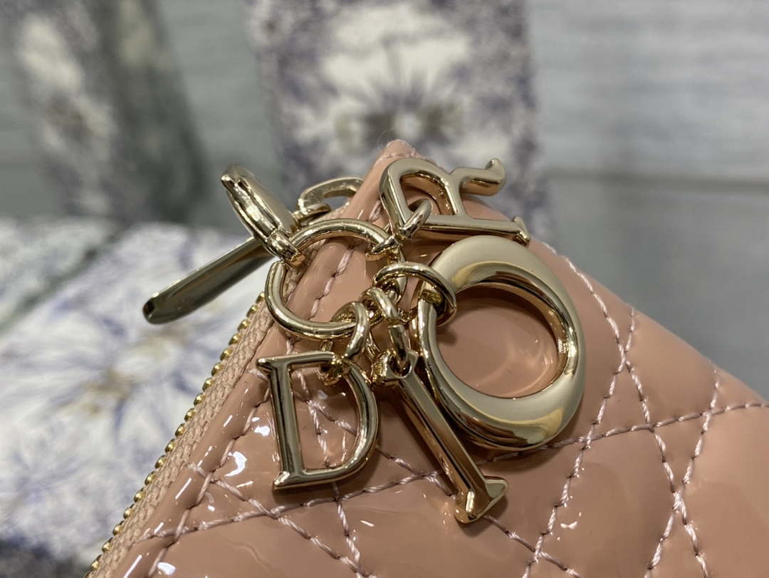 Dior S0011 Lady Dior Zipper Card Holder Medium Light Pink patent leather Lambskin - Default Title - View 4