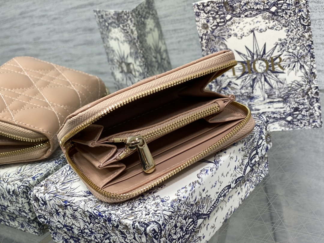 Dior S0011 Lady Dior Zipper Card Holder Medium Light Pink patent leather Lambskin - Default Title - View 5