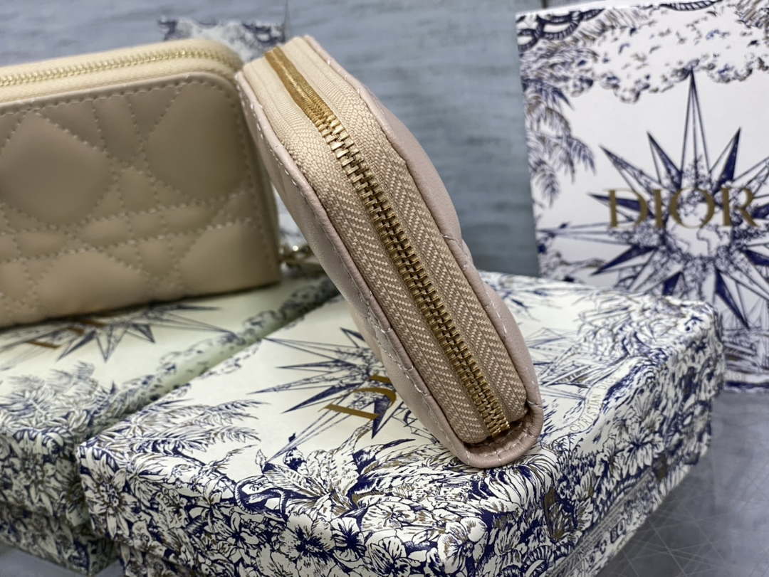 Dior S0011 Lady Dior Zipper Card Holder Medium Nude Cannage Lambskin