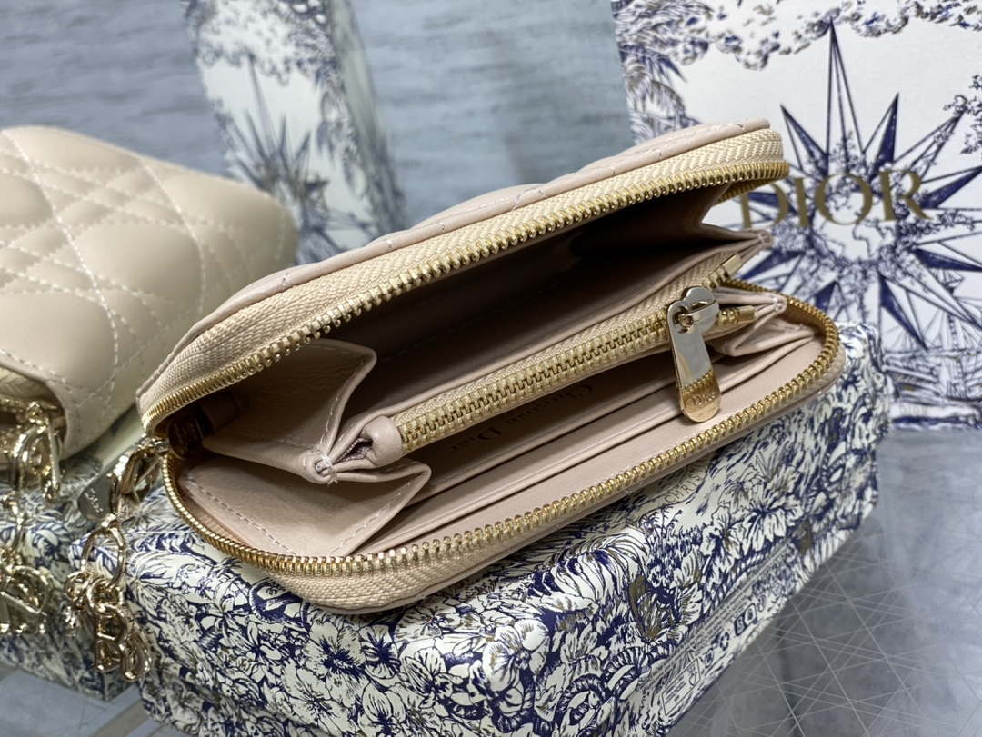 Dior S0011 Lady Dior Zipper Card Holder Medium Nude Cannage Lambskin - Default Title - View 5