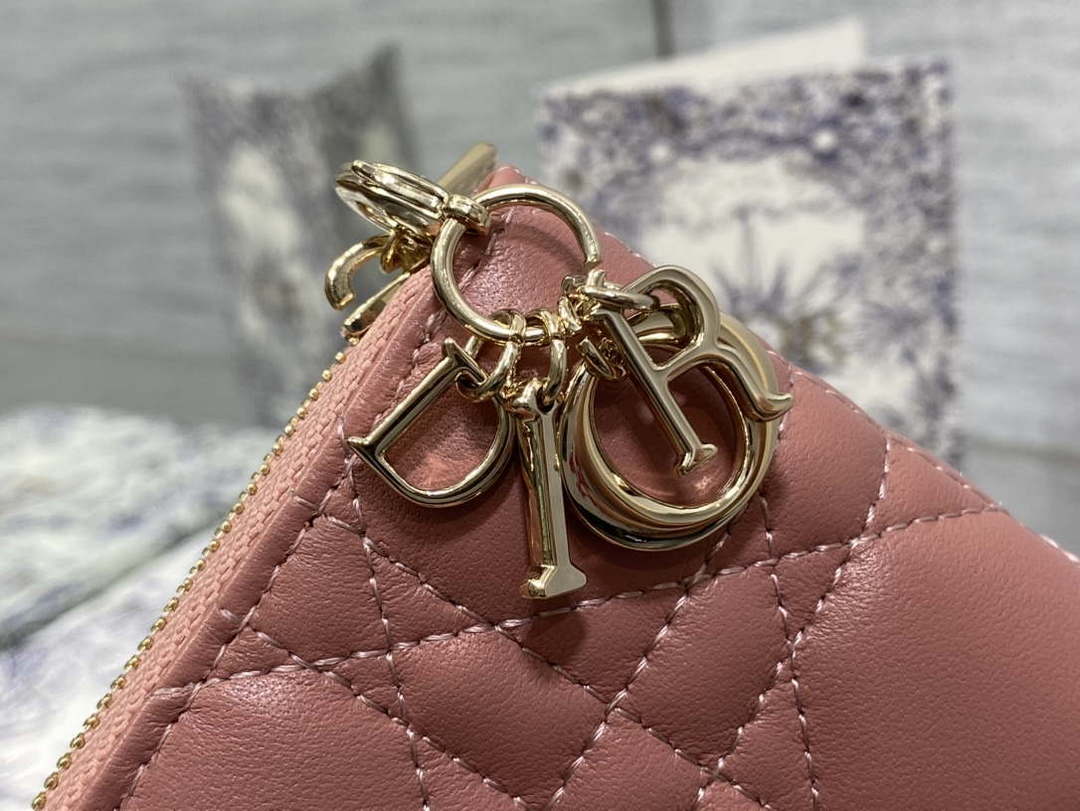 Dior S0011 Lady Dior Zipper Card Holder Medium Pink Cannage Lambskin - Default Title - View 4