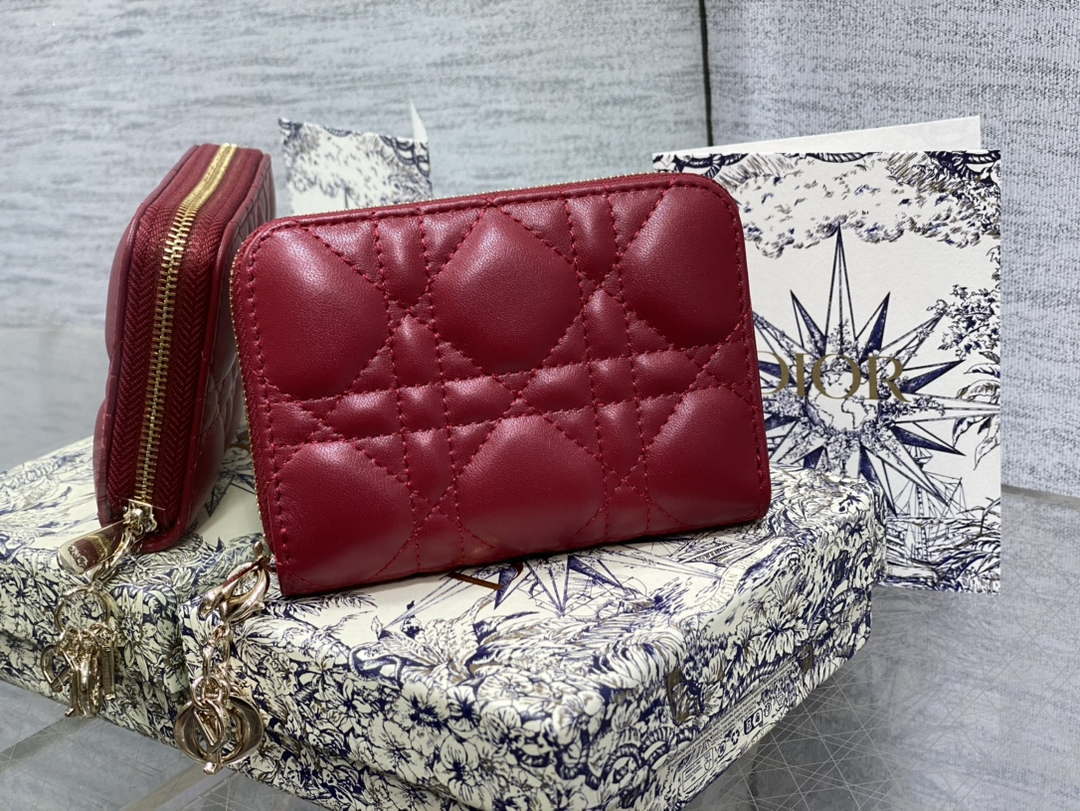 Dior S0011 Lady Dior Zipper Card Holder Medium Wine Red Cannage Lambskin - Default Title - View 2