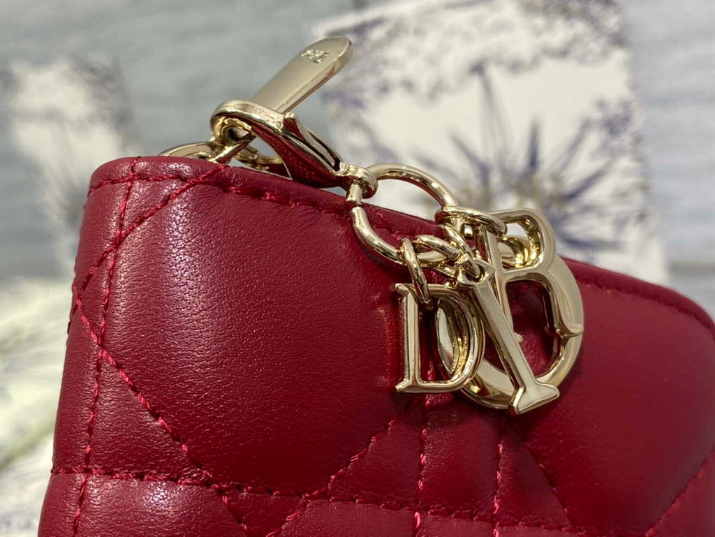 Dior S0011 Lady Dior Zipper Card Holder Medium Wine Red Cannage Lambskin